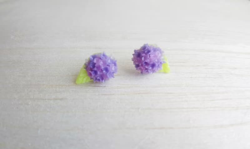 紫色雙色繡球花  純銀耳環/耳夾