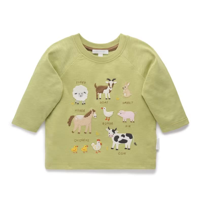 澳洲Purebaby有機棉男童裝長袖上衣12M~5T 棕櫚綠