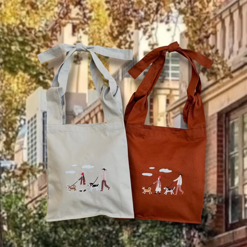 棉質刺繡購物肩背袋  The Cat