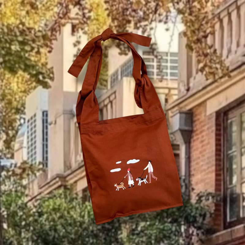 棉質刺繡購物肩背袋  The Cat