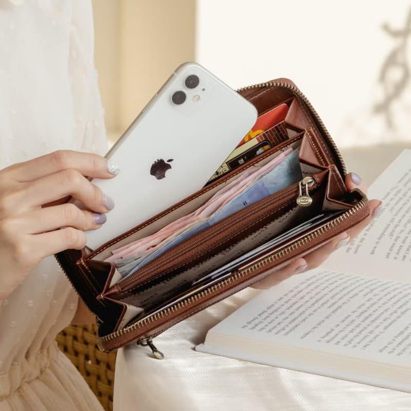 【真皮長夾】真皮ㄇ型拉鍊長夾/8卡拉鍊零錢袋女長夾/長錢包