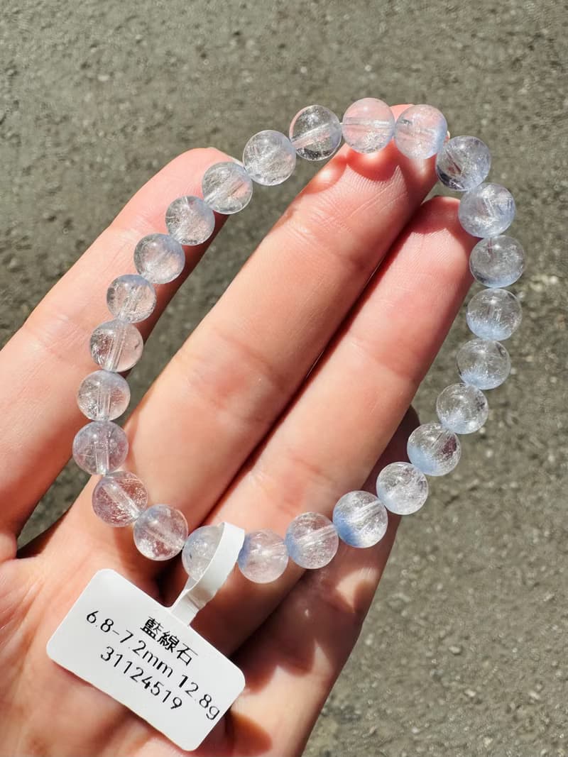 小精品天然藍線石水晶6.8-7.2mm12.8g防甲狀腺亢進加強表達能力