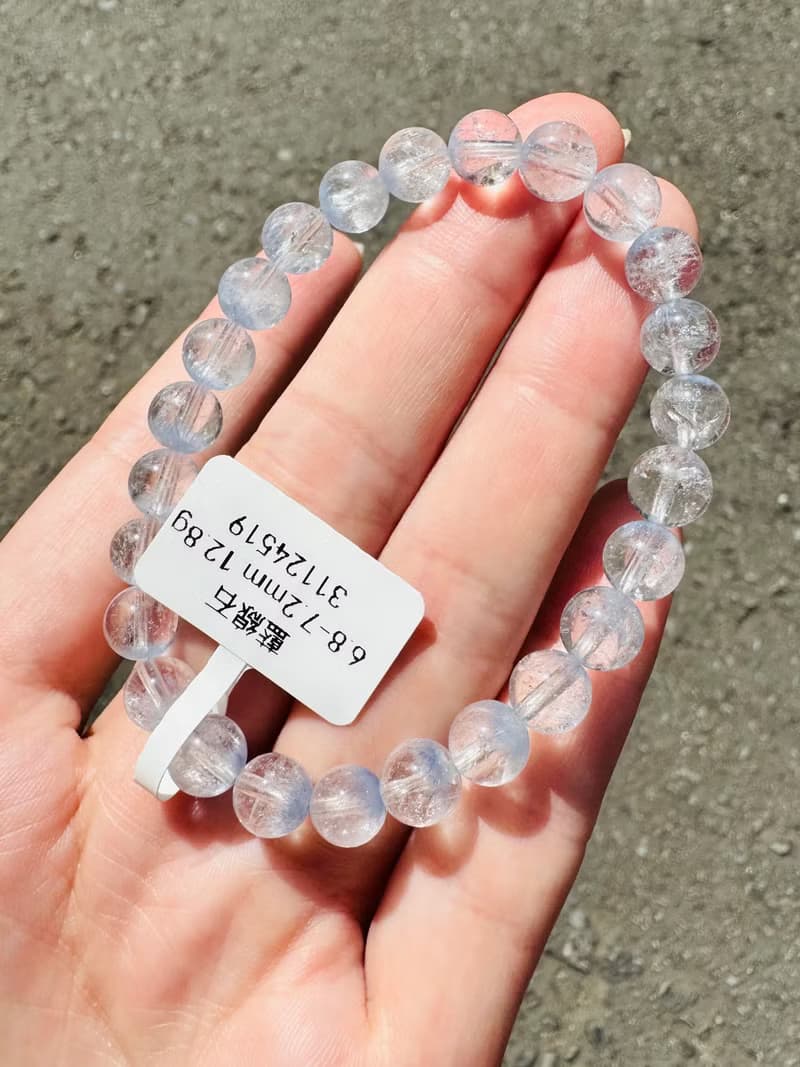 小精品天然藍線石水晶6.8-7.2mm12.8g防甲狀腺亢進加強表達能力