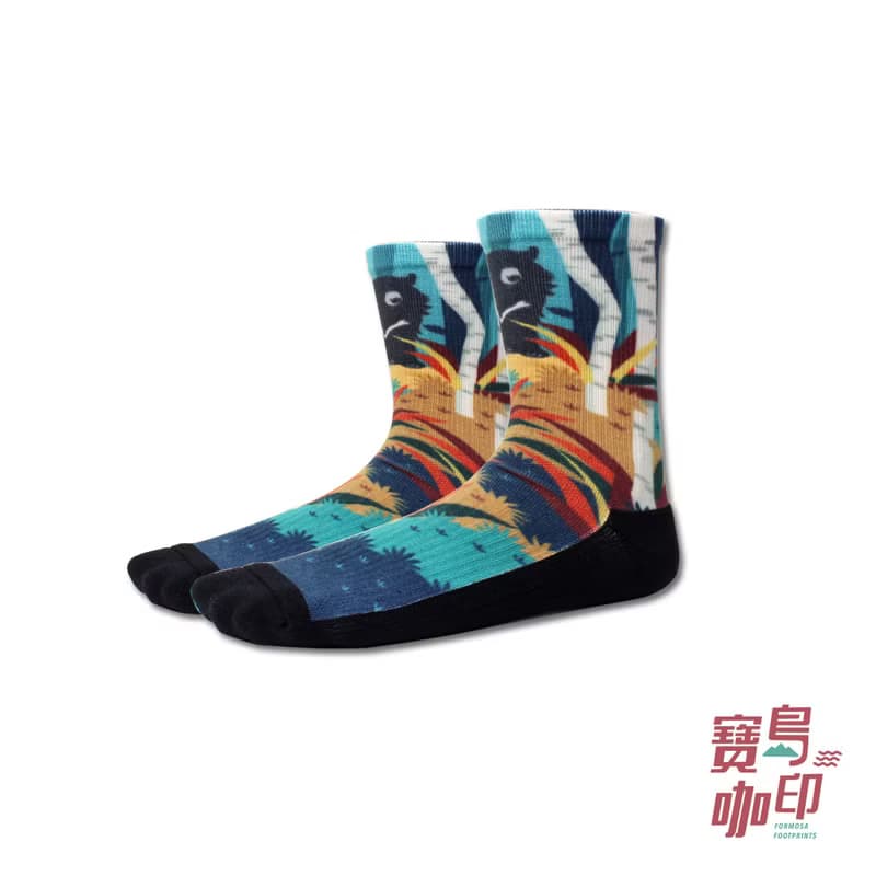 【小創襪】寶島咖印 -臺灣黑熊 登山襪 中筒襪 保育動物 森林綠
