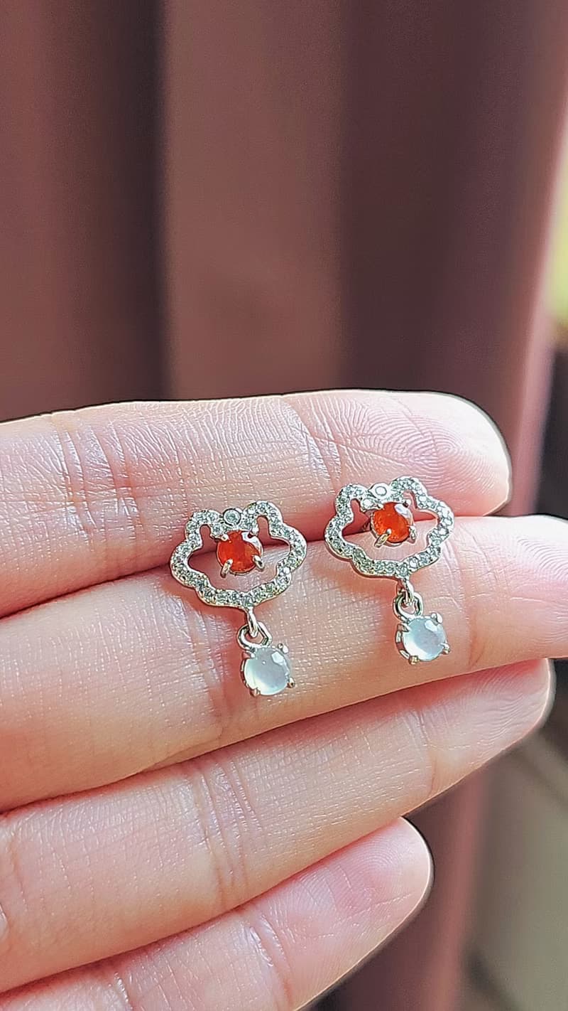 |幸運如意|A貨翡翠天然無燒冰玻紅翡蛋面4mm純銀鍍18k多顆耳環