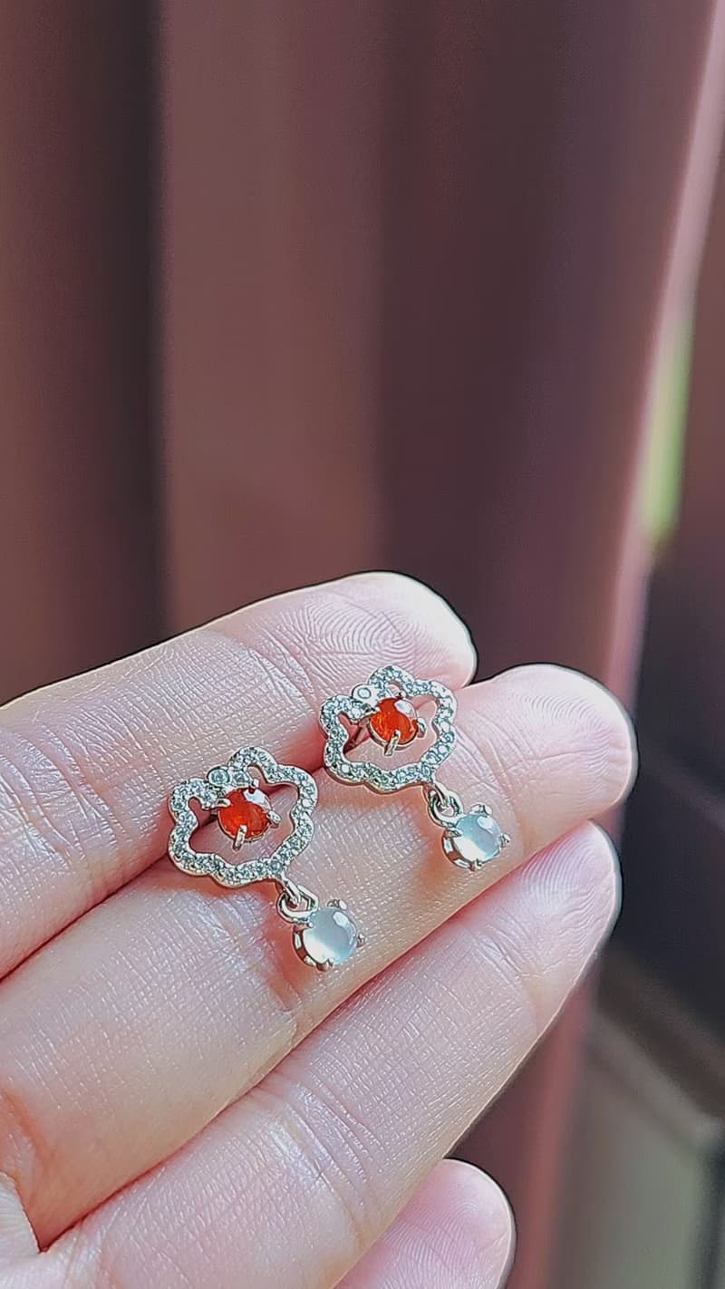|幸運如意|A貨翡翠天然無燒冰玻紅翡蛋面4mm純銀鍍18k多顆耳環