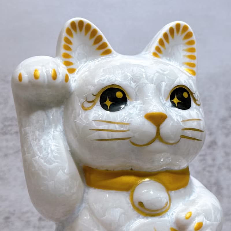 【晶彩必勝】日本清水燒招財貓 | 花結晶 桃白 必勝 右