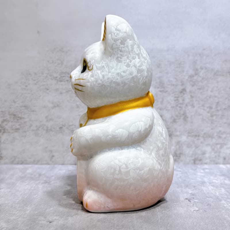 【晶彩必勝】日本清水燒招財貓 | 花結晶 桃白 必勝 右