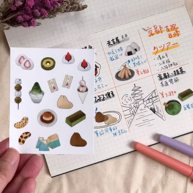 日式點心插畫 和紙貼紙 手帳 文具 筆電 行李箱