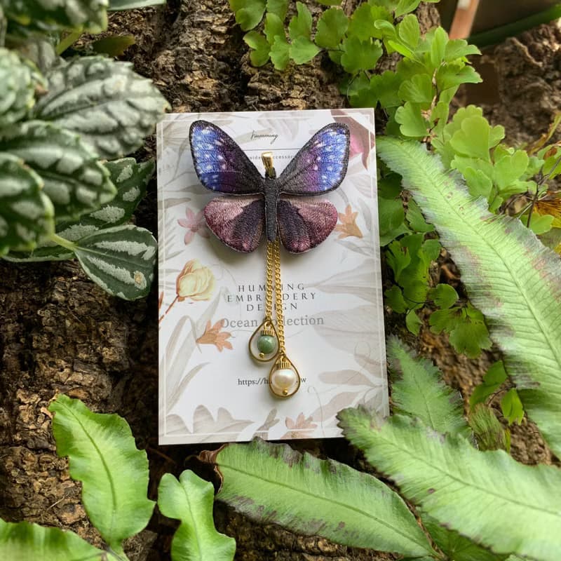 耳環 紫斑蝶 刺繡 蝴蝶 台灣 珍珠 耳夾 禮物  禮盒 情人節