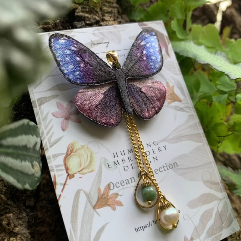 耳環 紫斑蝶 刺繡 蝴蝶 台灣 珍珠 耳夾 禮物  禮盒 情人節