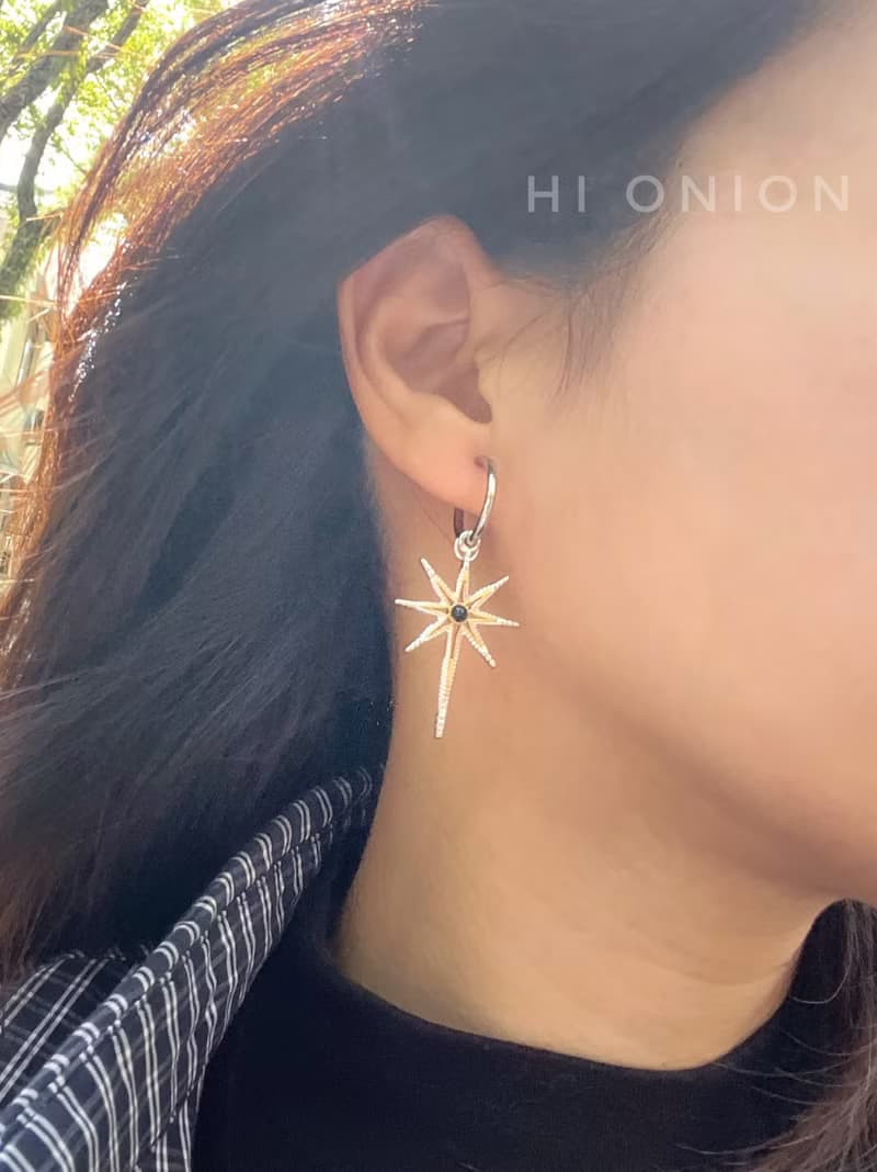 Hi Onion原創小眾設計撞色八芒星肽鋼男女耳扣耳夾個性高級感
