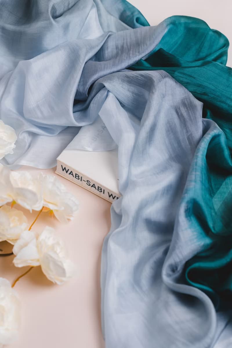100% Mulberry Silk Scarf – Hand Dyed, Lightweight, Emerald Green-Grey Ombre