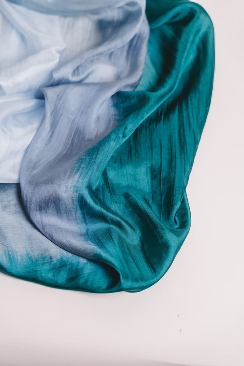 100% Mulberry Silk Scarf – Hand Dyed, Lightweight, Emerald Green-Grey Ombre
