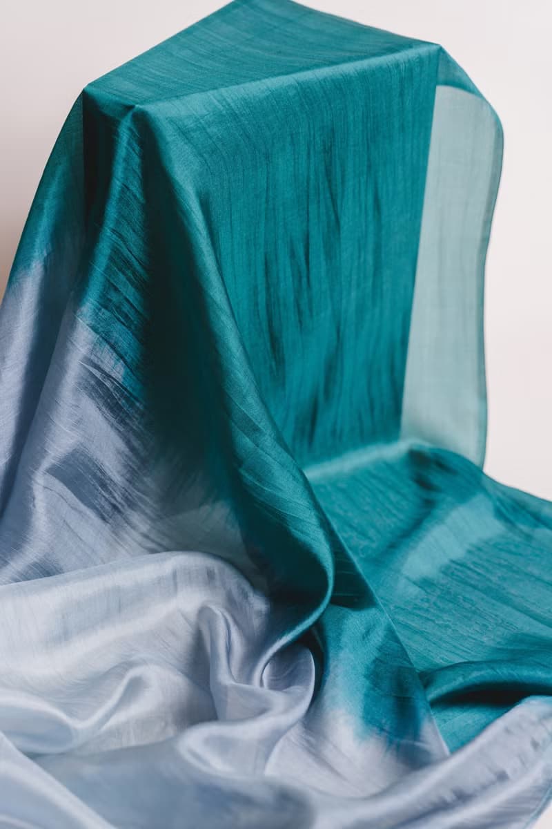 100% Mulberry Silk Scarf – Hand Dyed, Lightweight, Emerald Green-Grey Ombre