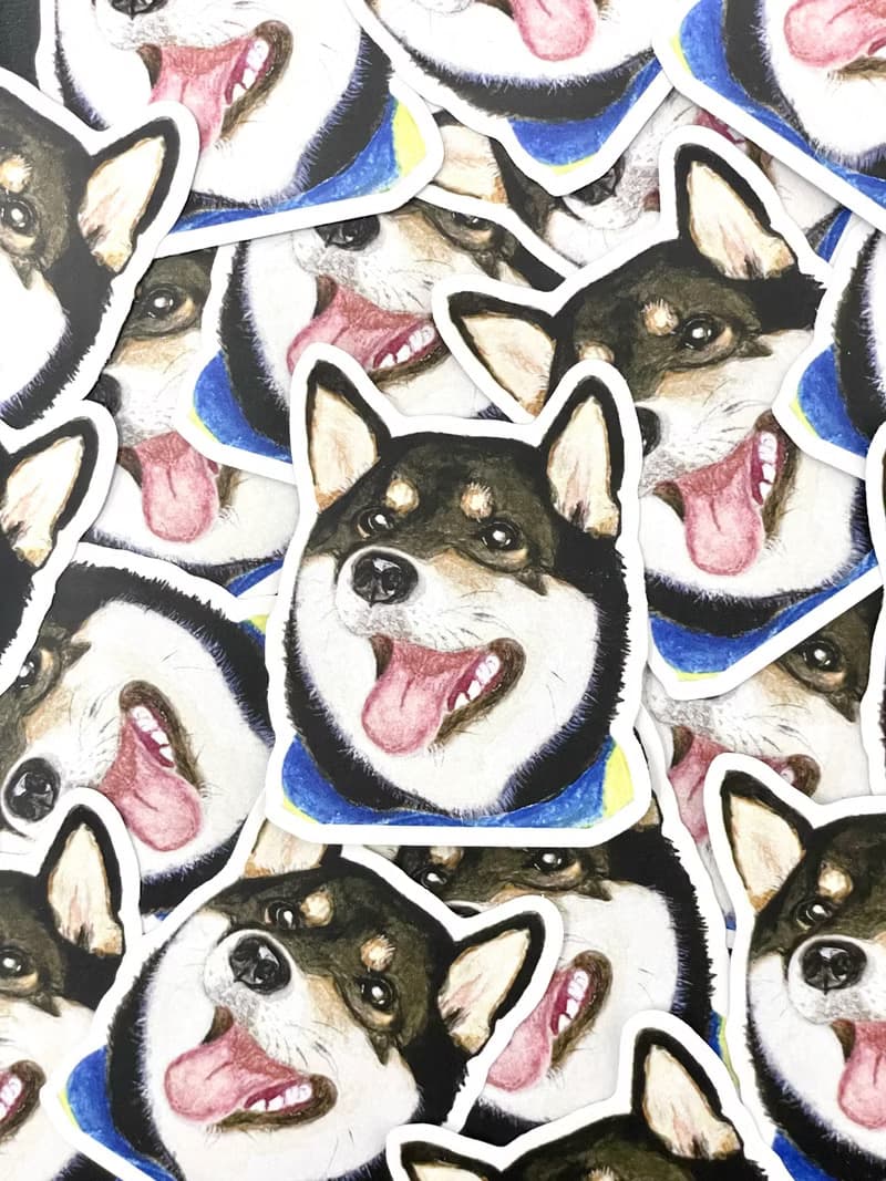 水彩插畫小動物 - 柴犬 PVC防水貼紙 (霧面) 行李箱貼紙 電腦貼