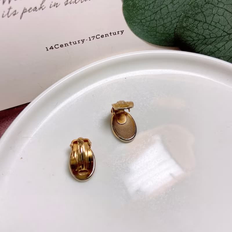 【西洋古董飾品】西班牙大馬士革24K金工藝 雅緻雕花耳環耳夾