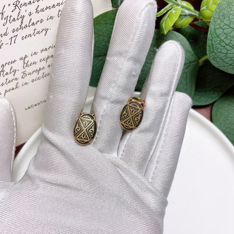 【西洋古董飾品】西班牙大馬士革24K金工藝 雅緻雕花耳環耳夾