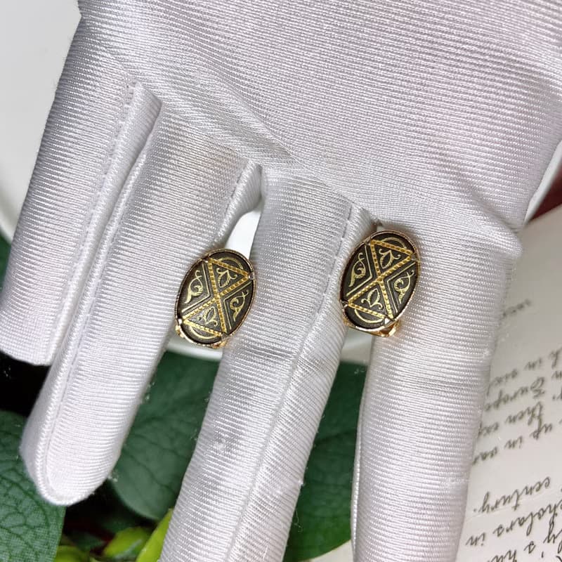 【西洋古董飾品】西班牙大馬士革24K金工藝 雅緻雕花耳環耳夾