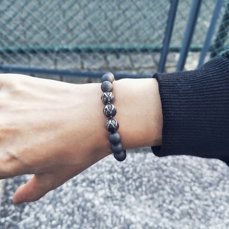 熾焰Flames | 星河瑪瑙 x 火球手鍊 銀飾天然石 男串珠手鍊