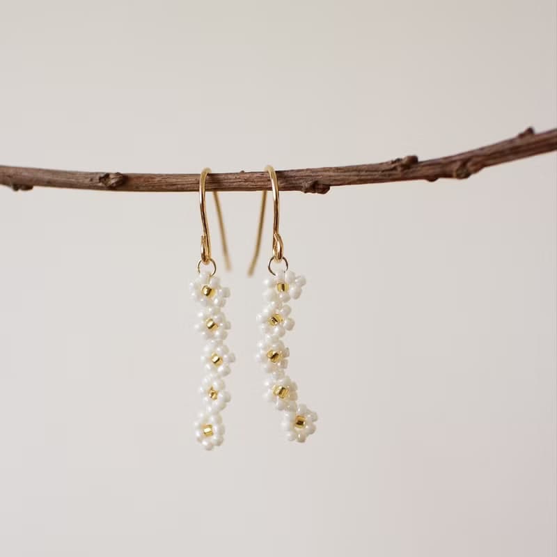 串珠耳飾_迷你小花串/珍珠白/beading earing
