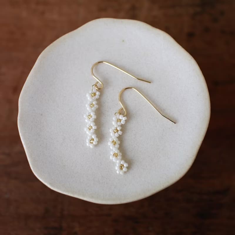 串珠耳飾_迷你小花串/珍珠白/beading earing