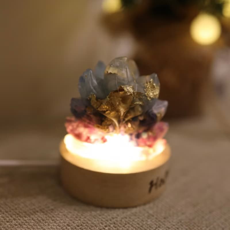 【快速出貨】漸層藍色小九尾狐狸戀愛運小夜燈-開運智慧紫水晶狐