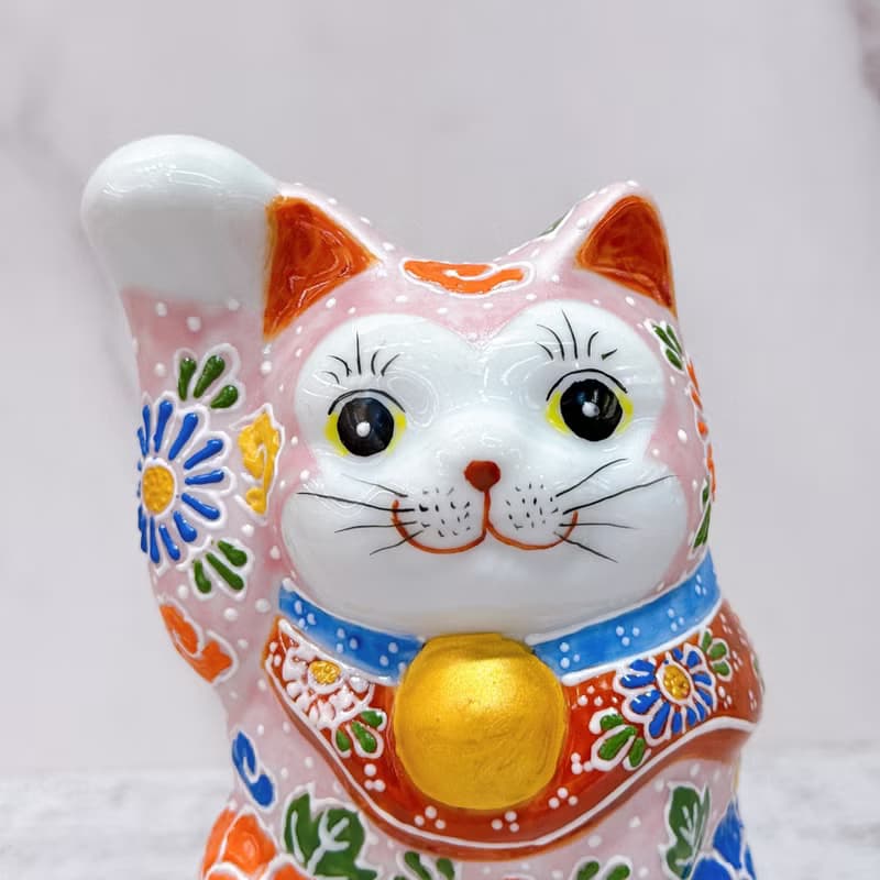 【粉牡招瑞】日本九谷燒招財貓 | 牡丹粉盛 - 4.8号