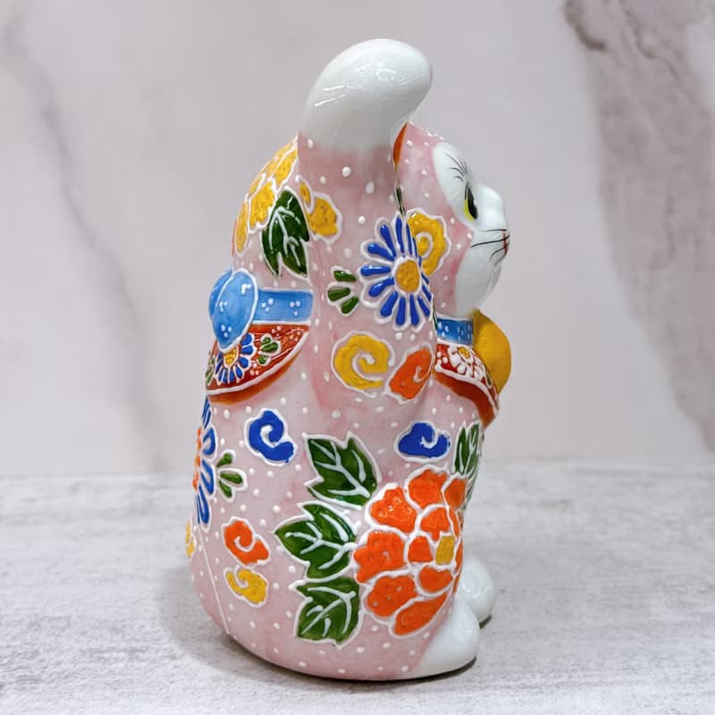 【粉牡招瑞】日本九谷燒招財貓 | 牡丹粉盛 - 4.8号