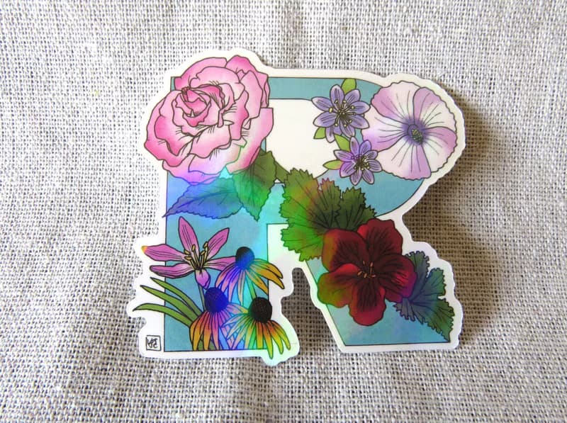 字母R - 極光花卉植物字母防水貼紙