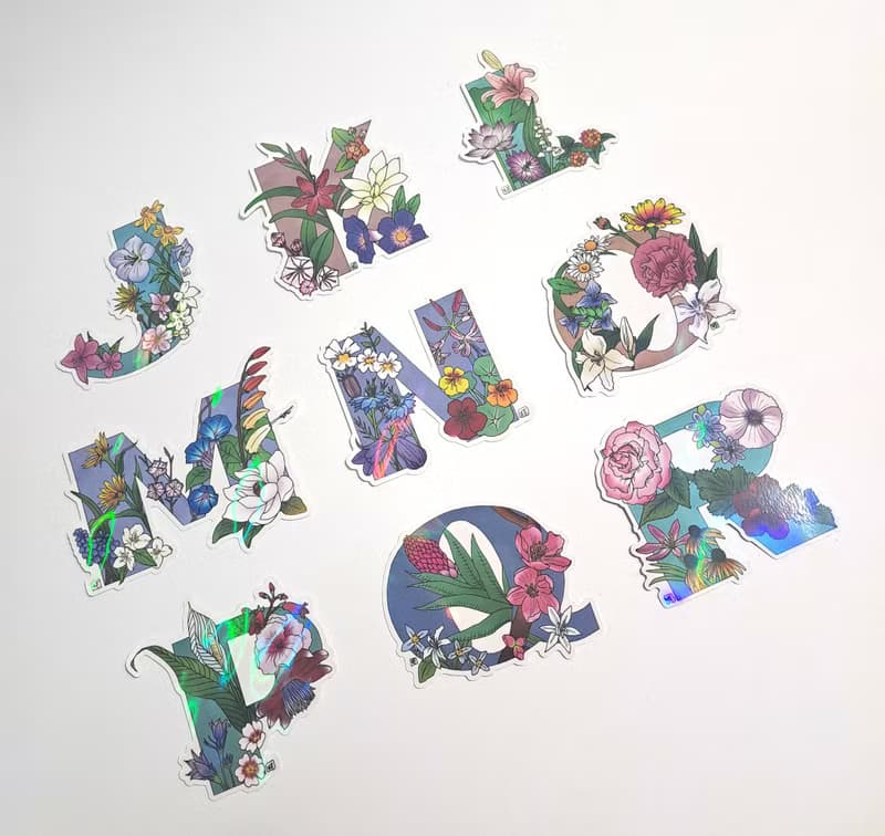 字母R - 極光花卉植物字母防水貼紙