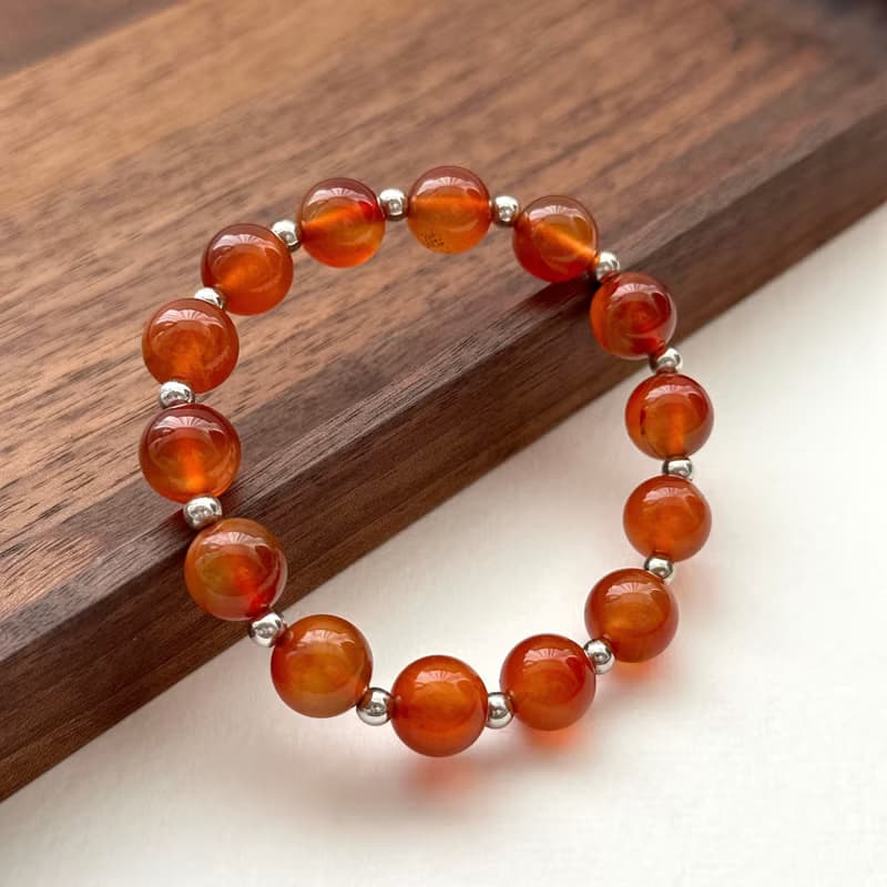 【巨蟹獅子座|7月】紅瑪瑙簡約鍍銀手鏈 正面能量 鎮定自信 睡眠