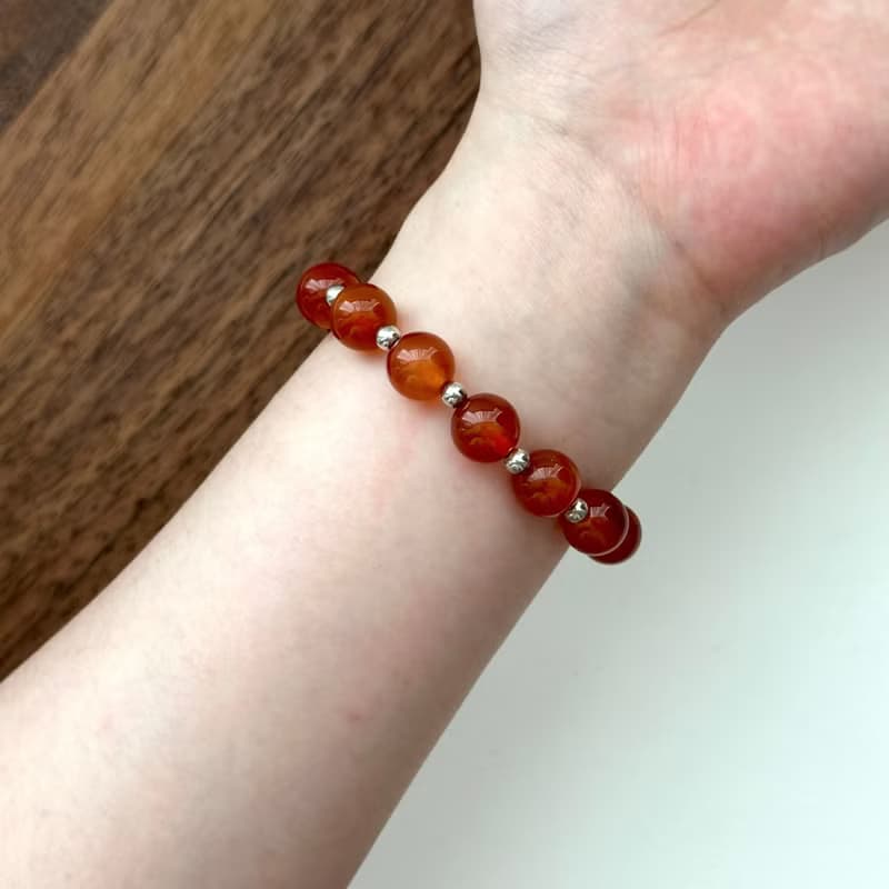 【巨蟹獅子座|7月】紅瑪瑙簡約鍍銀手鏈 正面能量 鎮定自信 睡眠
