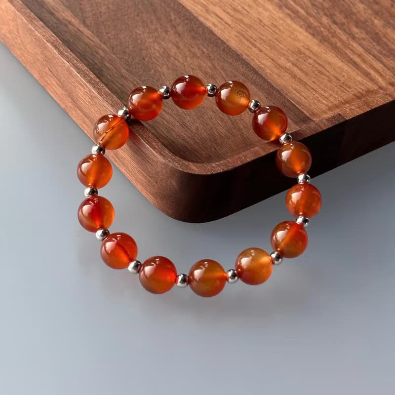 【巨蟹獅子座|7月】紅瑪瑙簡約鍍銀手鏈 正面能量 鎮定自信 睡眠