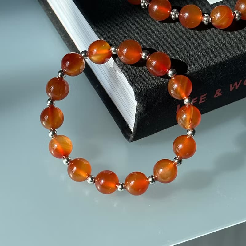 【巨蟹獅子座|7月】紅瑪瑙簡約鍍銀手鏈 正面能量 鎮定自信 睡眠