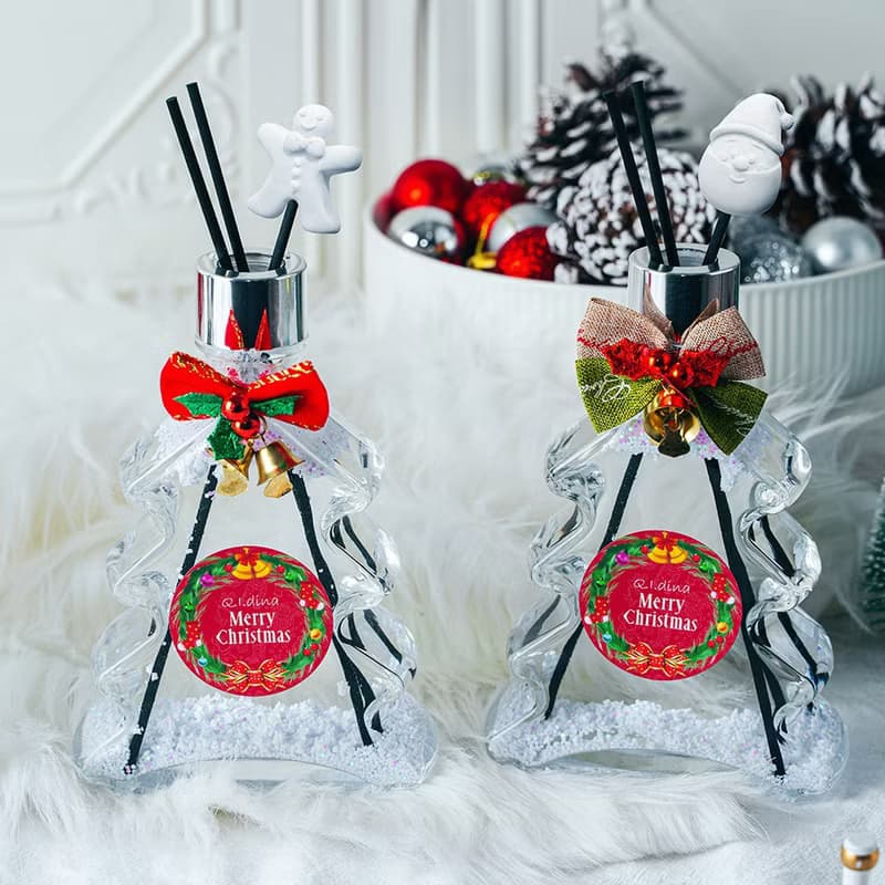 QIDINA 聖誕禮盒 聖誕樹造型珪藻土精油擴香瓶200ml 贈聖誕袋