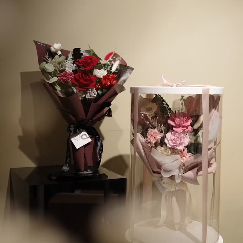 【遇見恆久】 紅粉戀曲永生玫瑰花束 情人節花束 含盒 共2款