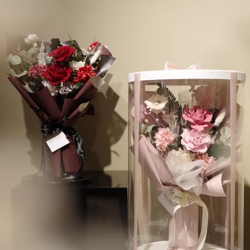 【遇見恆久】 紅粉戀曲永生玫瑰花束 情人節花束 含盒 共2款