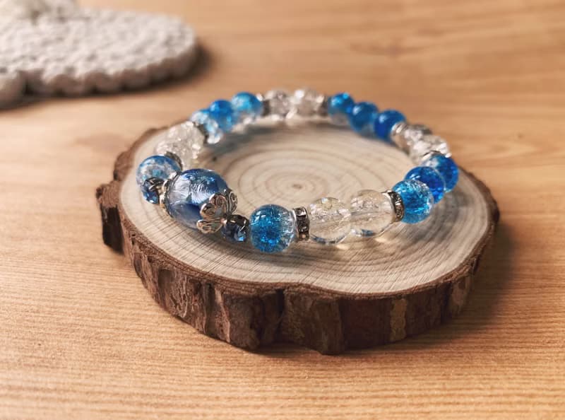 【琉璃系列】夏日淺藍銀箔琉璃珠手鍊