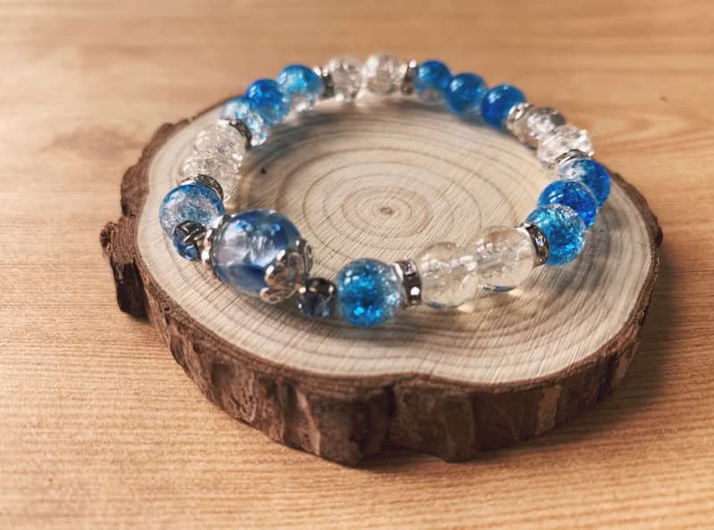 【琉璃系列】夏日淺藍銀箔琉璃珠手鍊