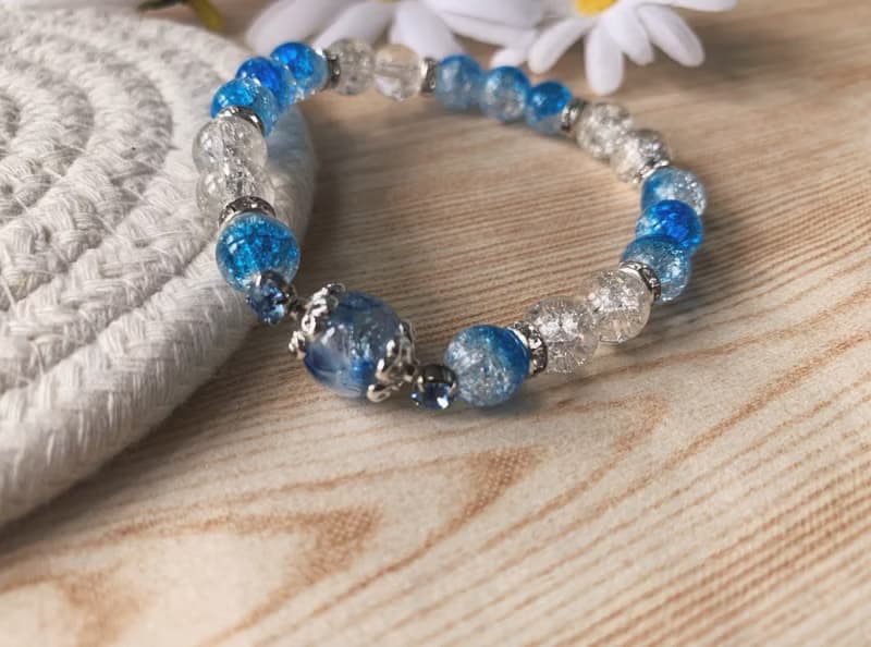 【琉璃系列】夏日淺藍銀箔琉璃珠手鍊