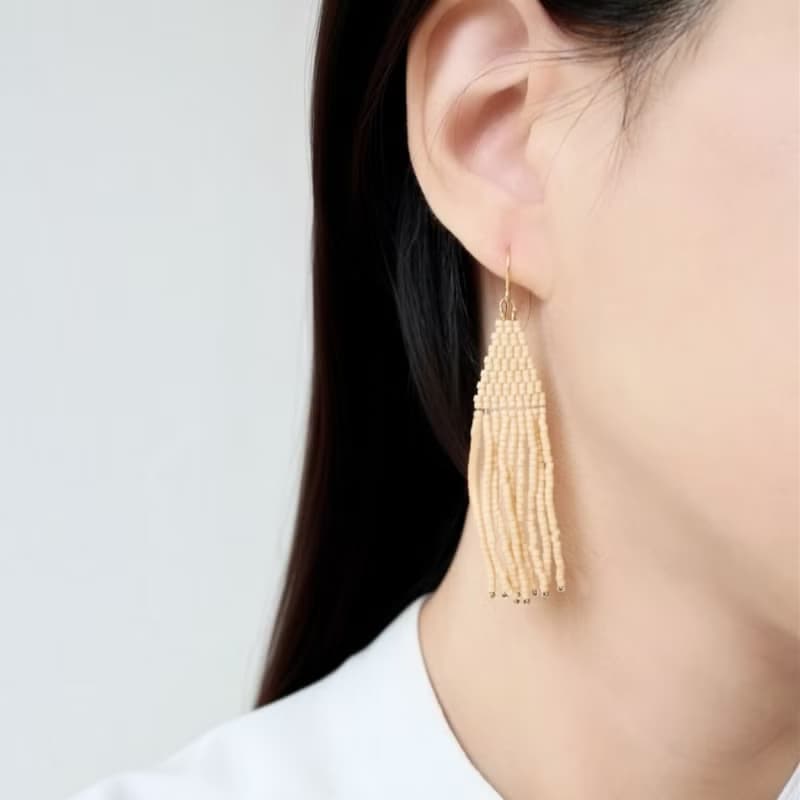 串珠耳飾_流蘇/裸色/beading earing