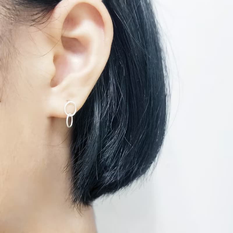 │幾何│迷你圈圈 • 純銀耳針 • 耳夾 • 雙圈耳環 • 微垂墜