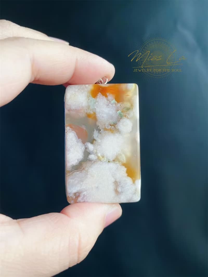 天然 櫻花瑪瑙 牛血紅帶焦糖黃 項鍊 S925銀鑲 禮物 生日