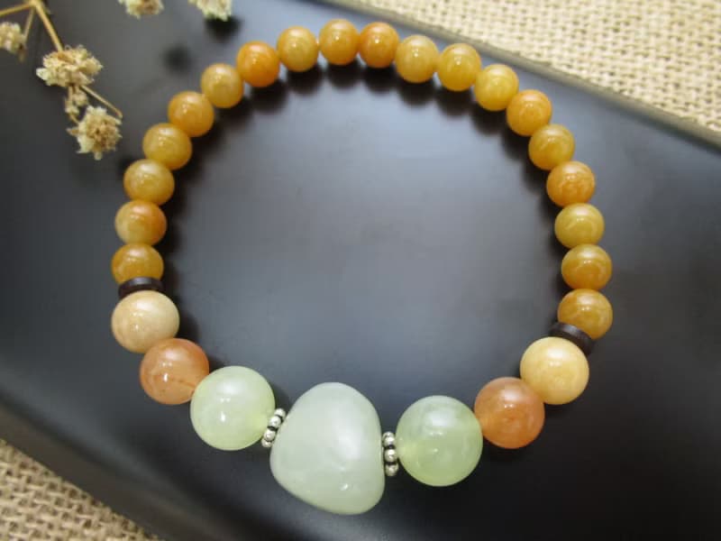 手鍊 珠串設計 新疆青白玉+紅瑪瑙+岫玉+東菱玉+銀