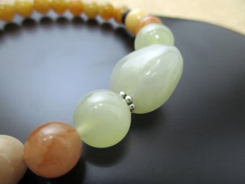 手鍊 珠串設計 新疆青白玉+紅瑪瑙+岫玉+東菱玉+銀