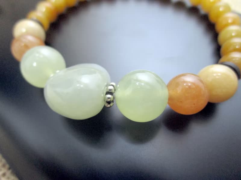 手鍊 珠串設計 新疆青白玉+紅瑪瑙+岫玉+東菱玉+銀