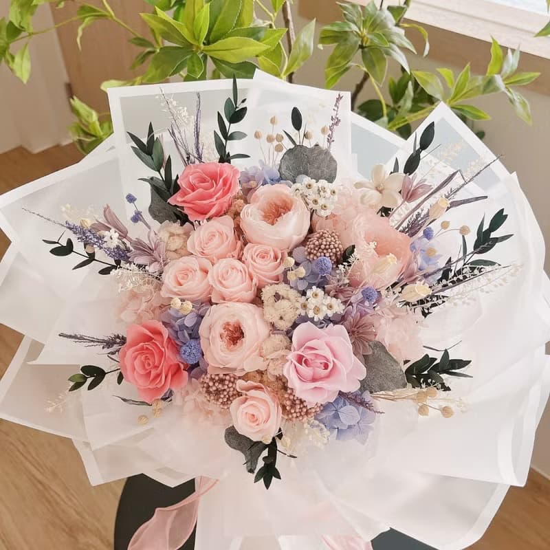 夢幻粉紫色永生花束