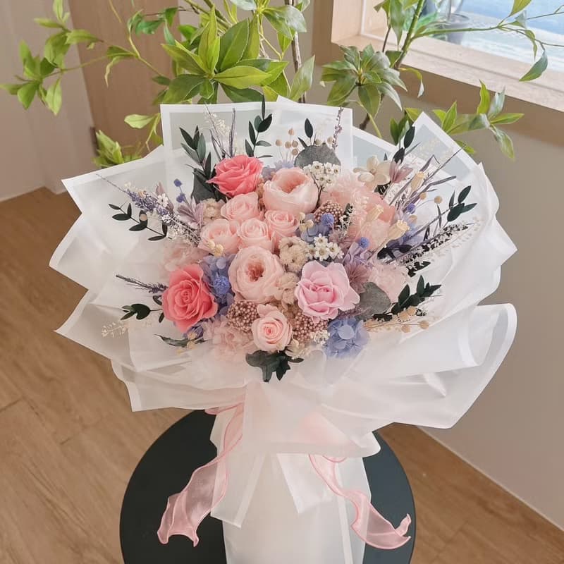 夢幻粉紫色永生花束