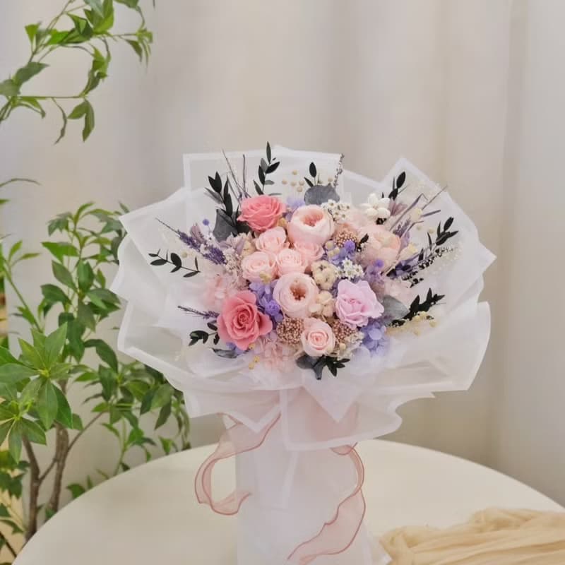 夢幻粉紫色永生花束